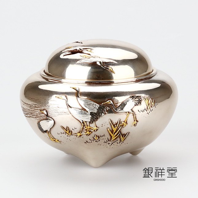 銀香炉 鶴文様香炉