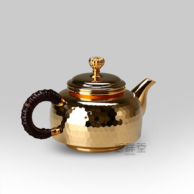Ginshodo Kiln-shaped silver teapot ear hand 2.6 inch gold color hammer eye chrysanthemum pick