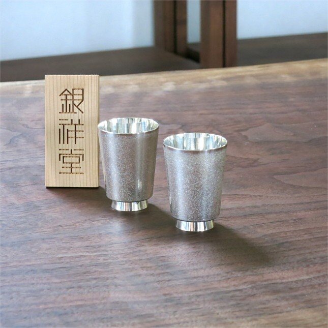 Set of 2 pure silver sake cups Narcissus