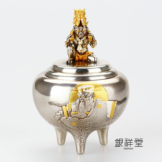 Silver Incense Burner Oniko Picking Enoh