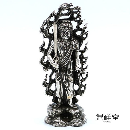 Silver standing statue of Fudo Myo-o Small