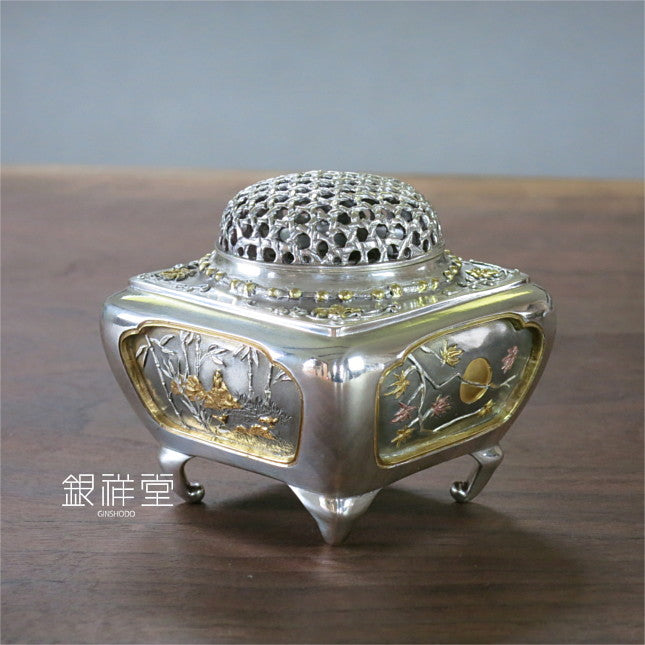 銀香炉　角型四季